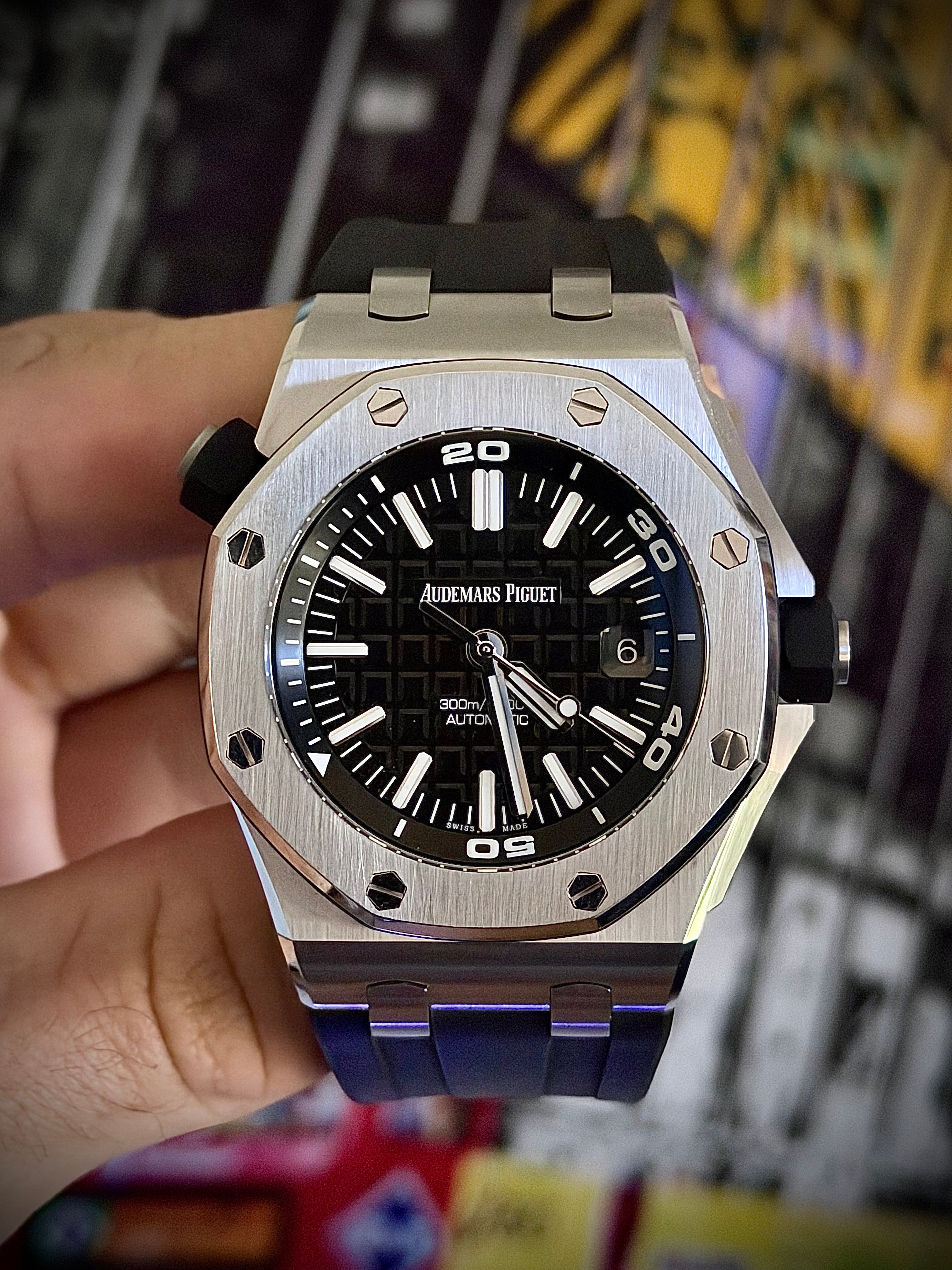 2018 AUDEMARS PIGUET ROYAL OAK OFFSHORE DIVER, 15710ST.OO.A002CA.01, BLACK DIAL, FULL SET, INC GST
