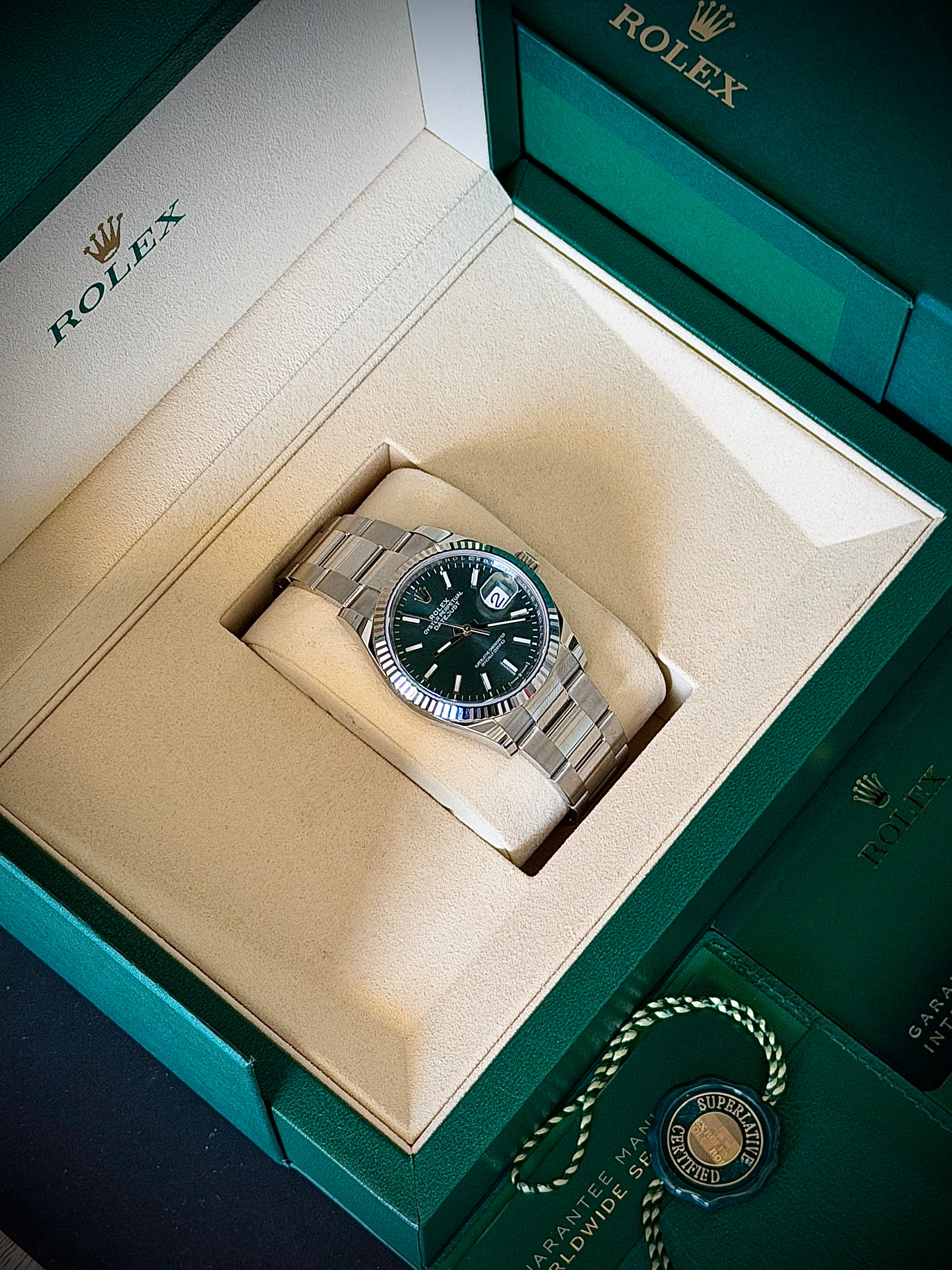 2026 ROLEX DATEJUST 36, 126234, MINT GREEN DIAL, OYSTER BRACELET, AS NEW, FULL SET, INC GST
