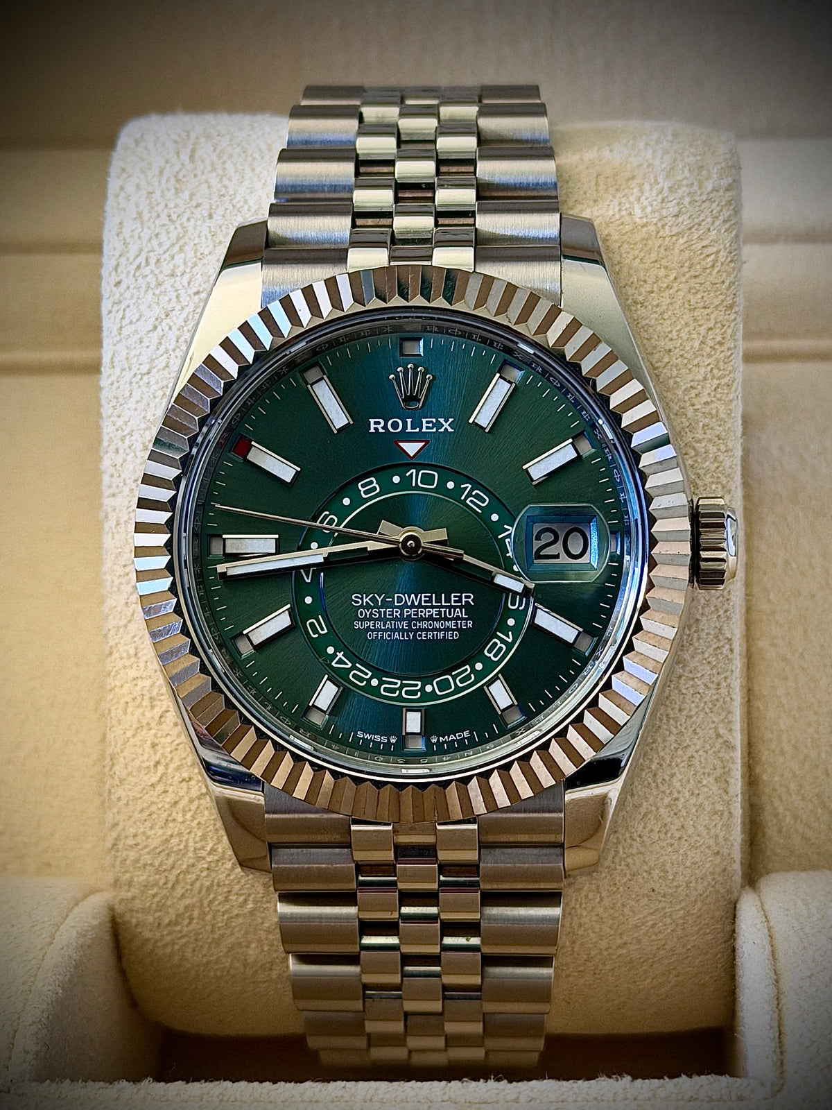 2024 ROLEX SKY-DWELLER, 336934, MINT GREEN DIAL, JUBILEE BRACELET, FULL SET, EXCELLENT CONDITION, INC GST