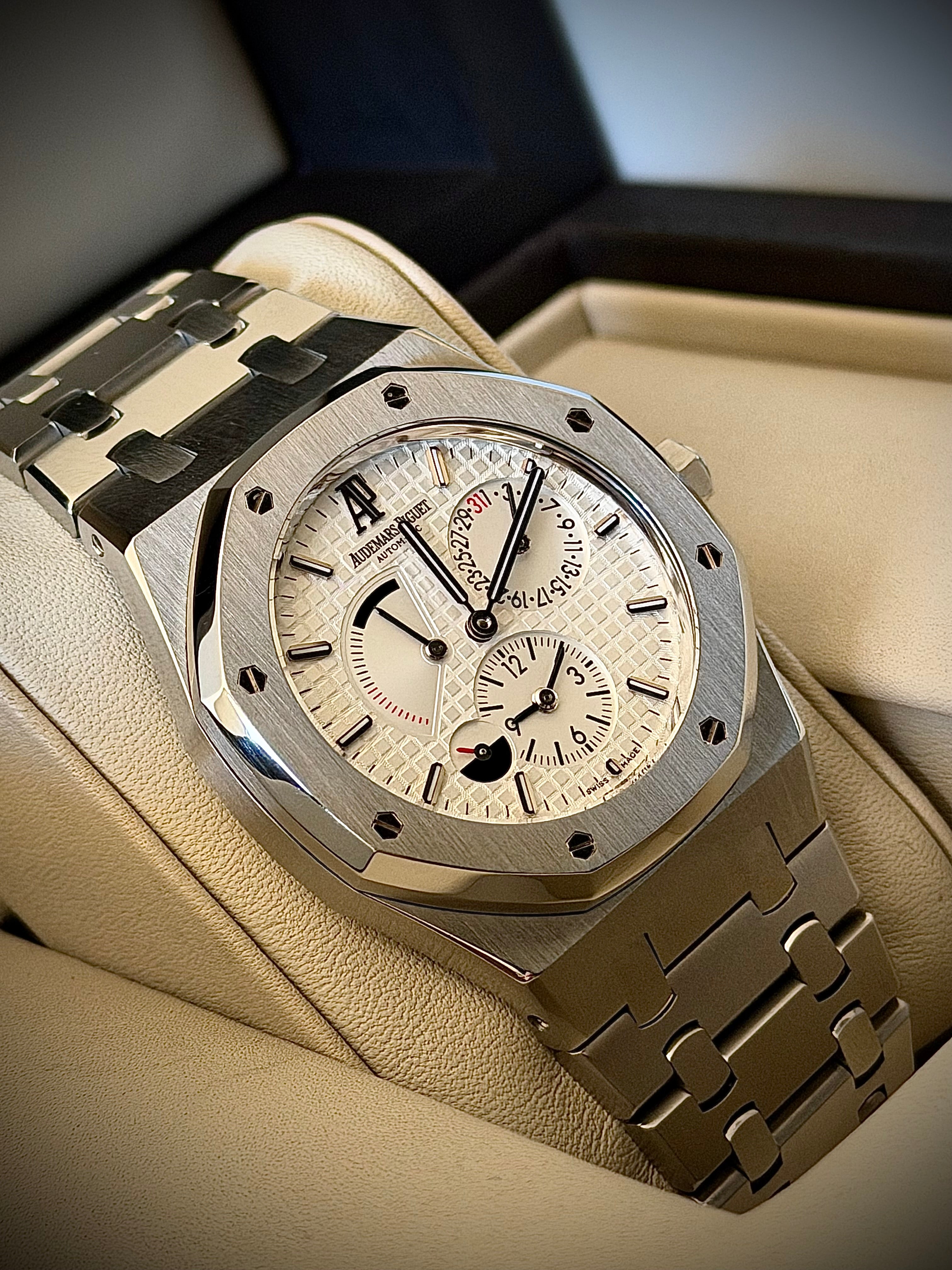 2010 AUDEMARS PIGUET ROYAL WHITE DIAL, DUAL TIME, 26120ST, FULL SET, INC GST