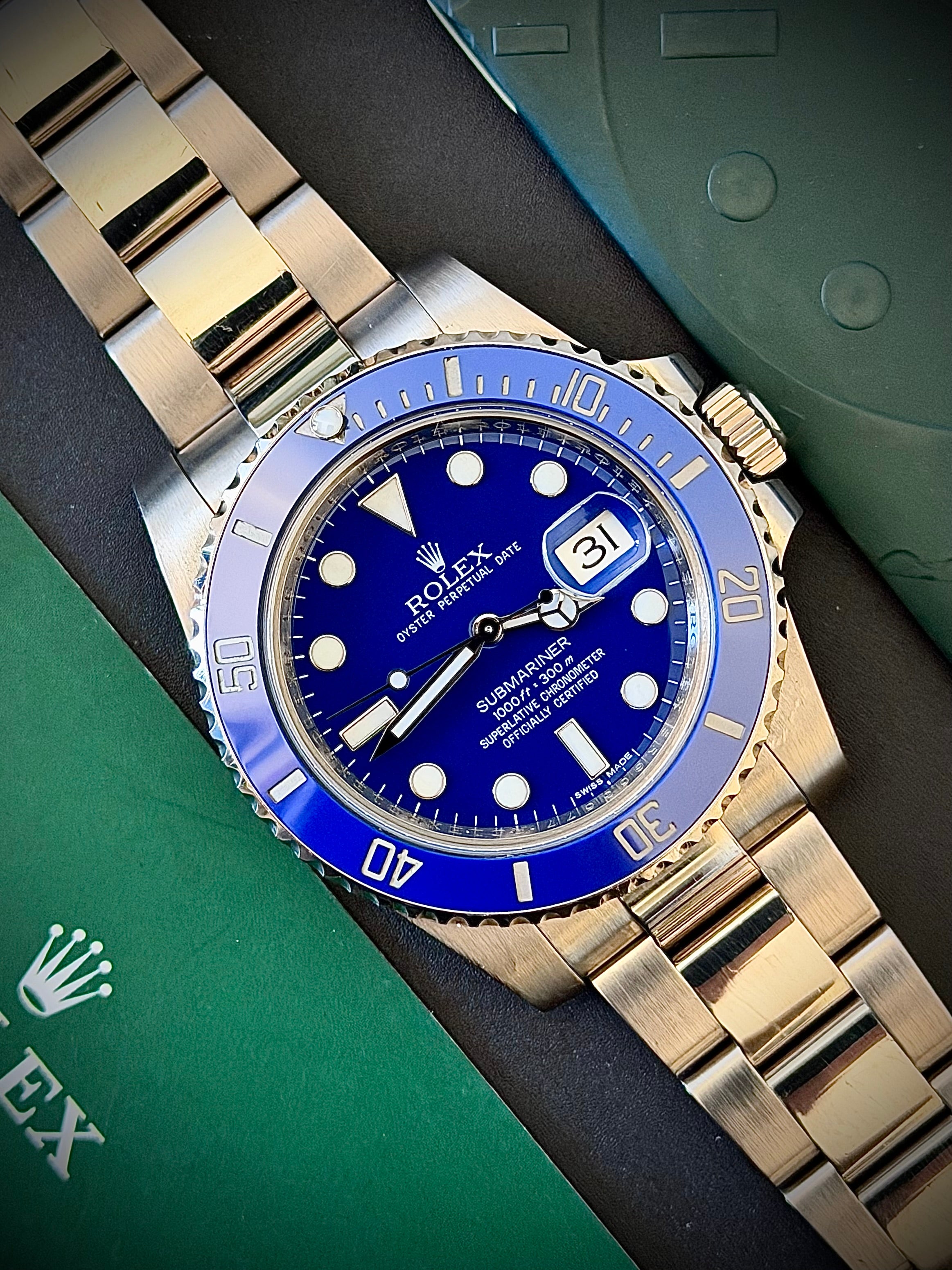 2017 ROLEX SUBMARINER DATE, 116619LB, SMURF, BOX AND PAPERS, INC GST