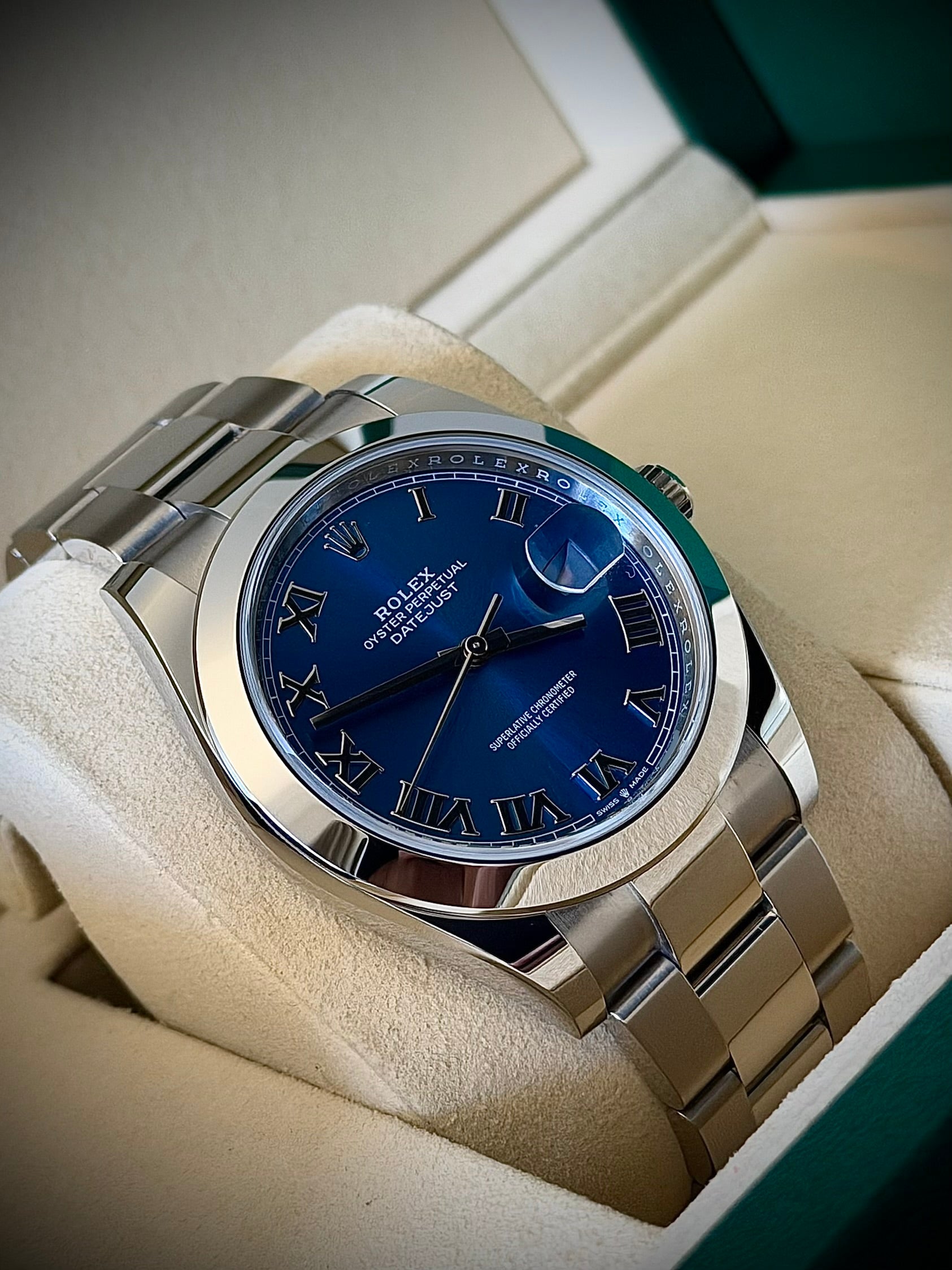 2025 ROLEX DATEJUST 41, AZZURO BLUE, 126300, MINT, FULL SET, INC GST