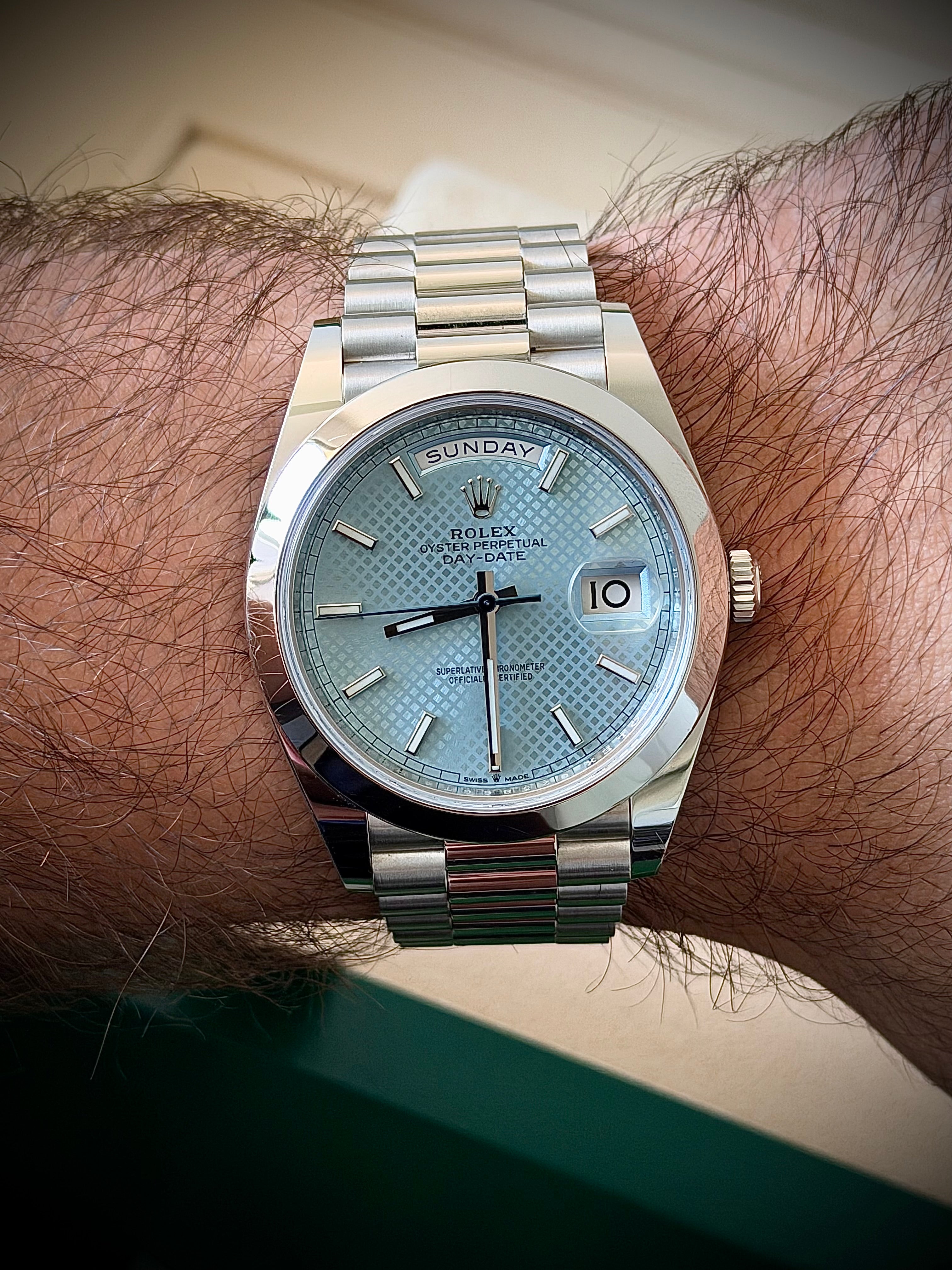 2021 ROLEX DAY DATE 40, 228206, ICE BLUE MOTIF DIAL, FULL SET, INC GST