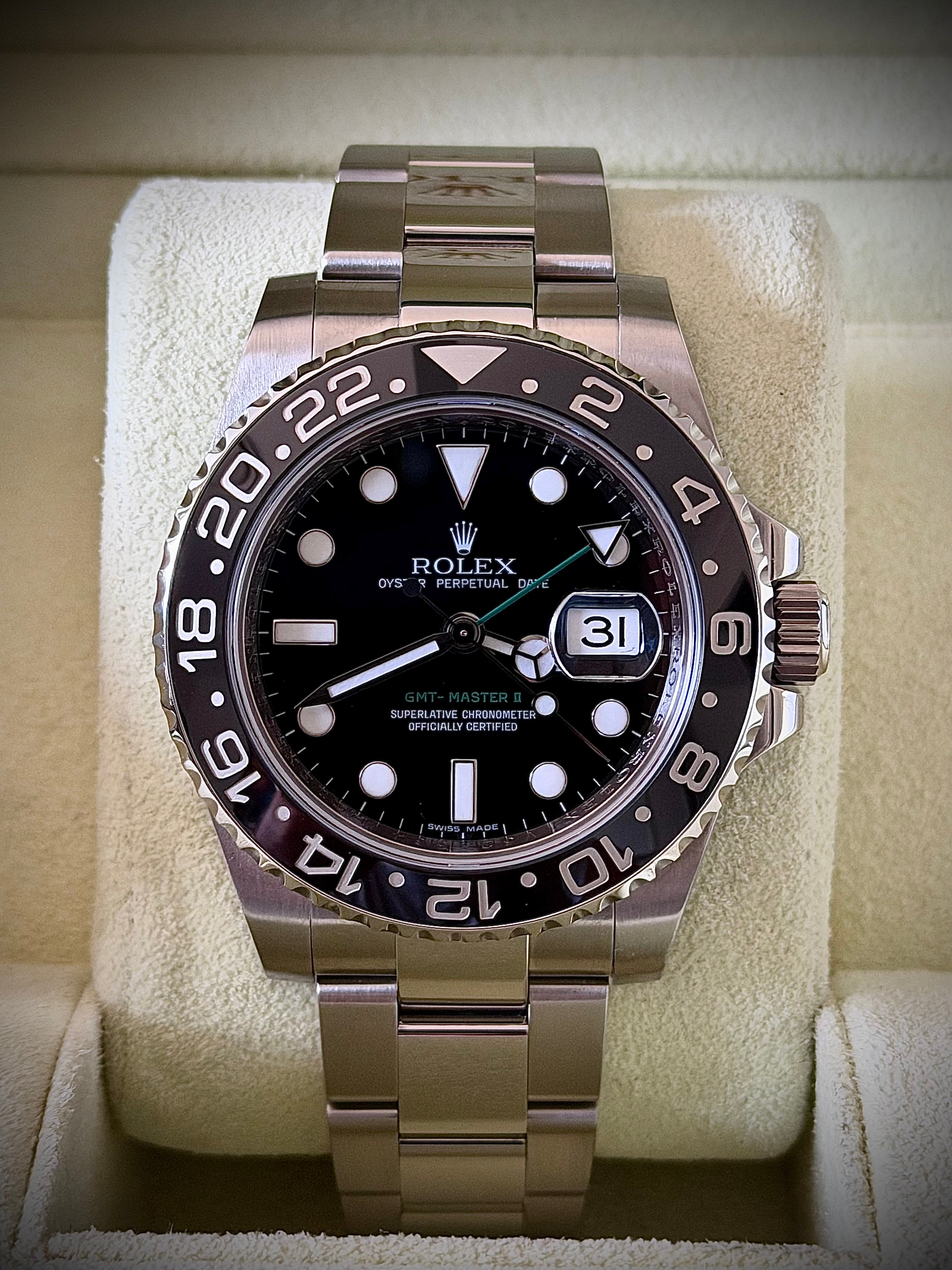 2010 ROLEX GMT MASTER II, 116710LN, BOX AND PAPERS, INC GST