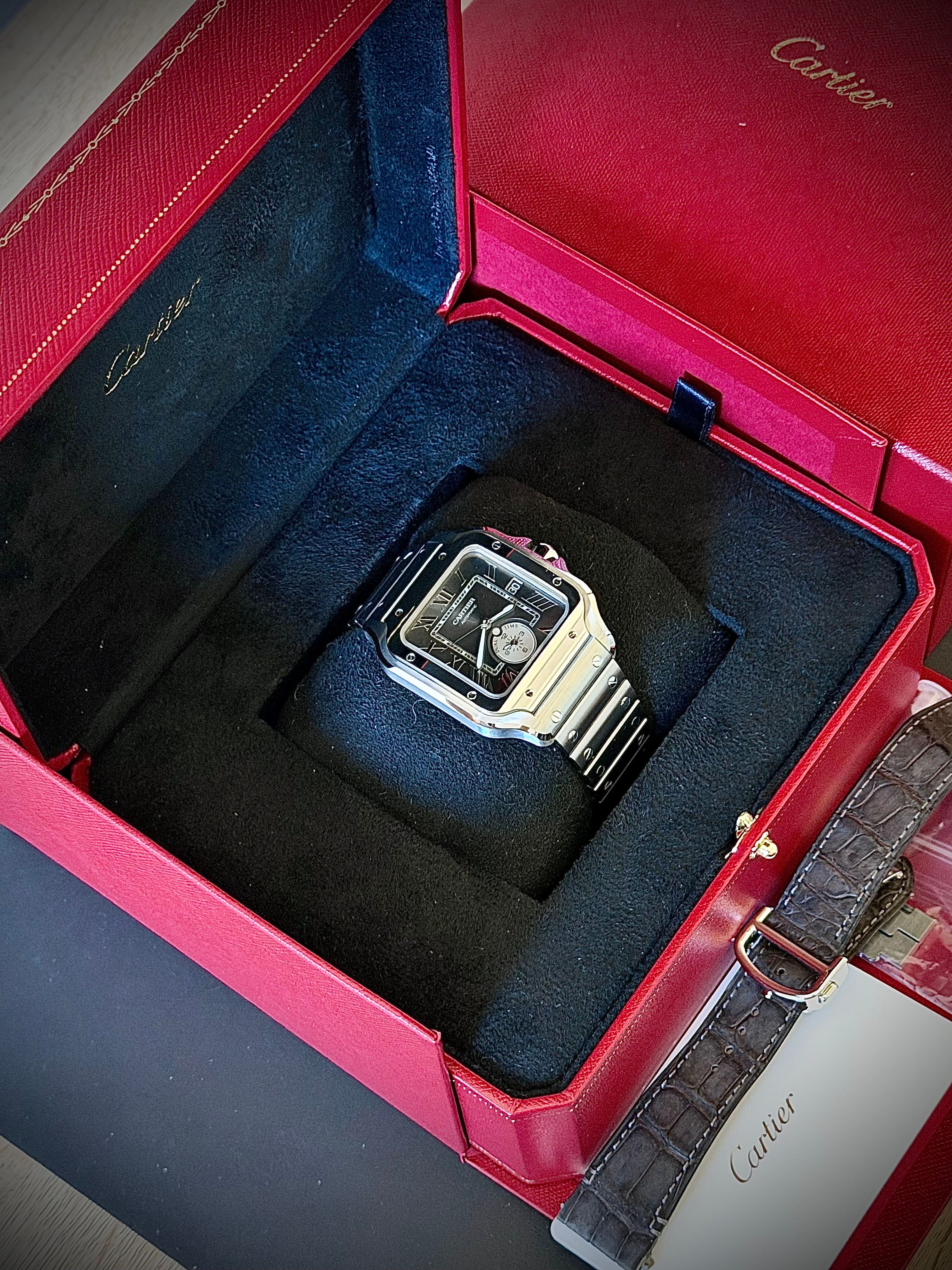 2024 CARTIER SANTOS DE CARTIER LARGE DUAL TIME, WSSA0076, BOX AND PAPERS, INC GST