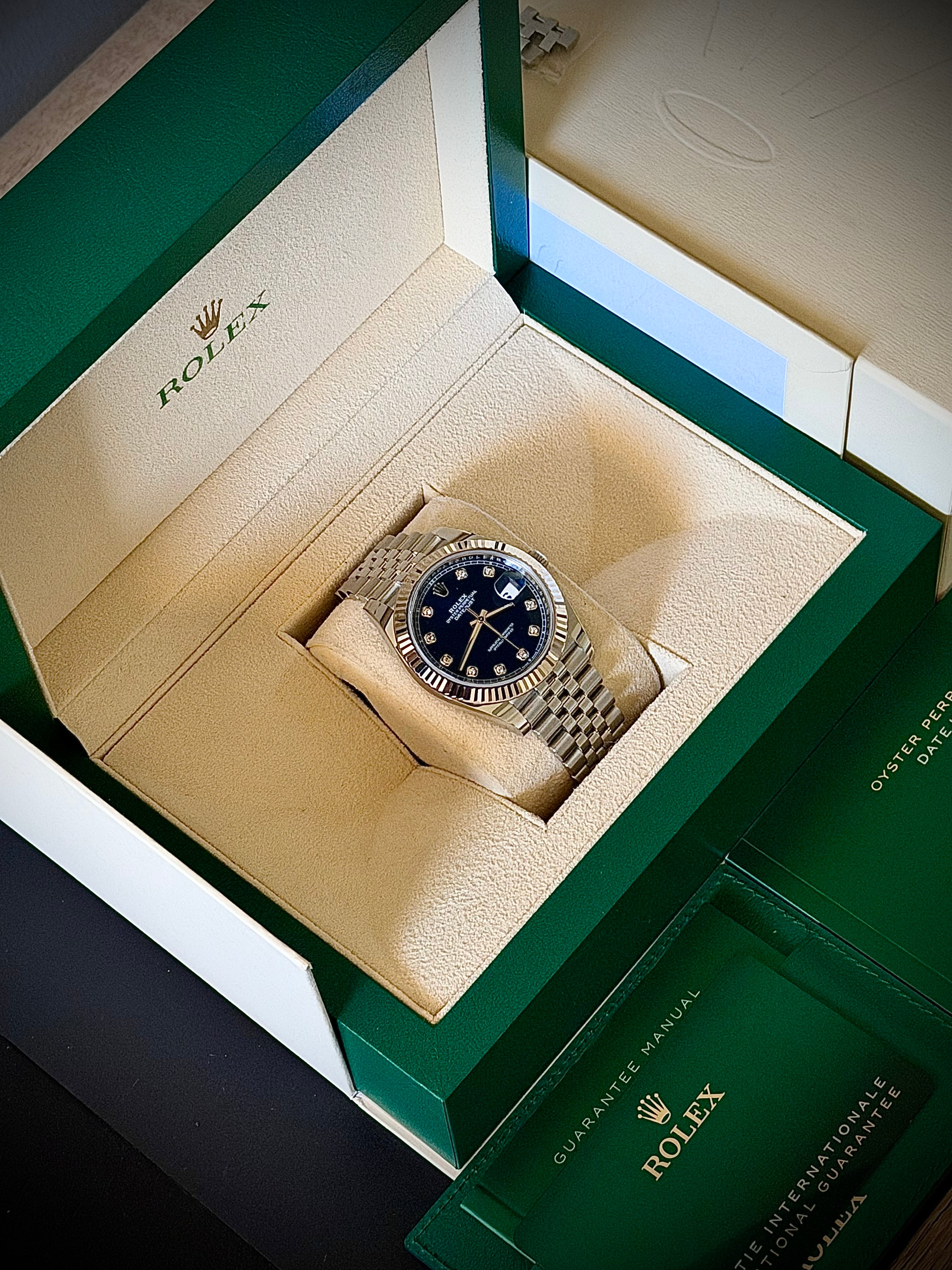 2023 ROLEX DATEJUST 41, FLUTED BEZEL, JUBILEE BRACELET, BLUE DIAMOND DIAL, FULL SET, INC GST