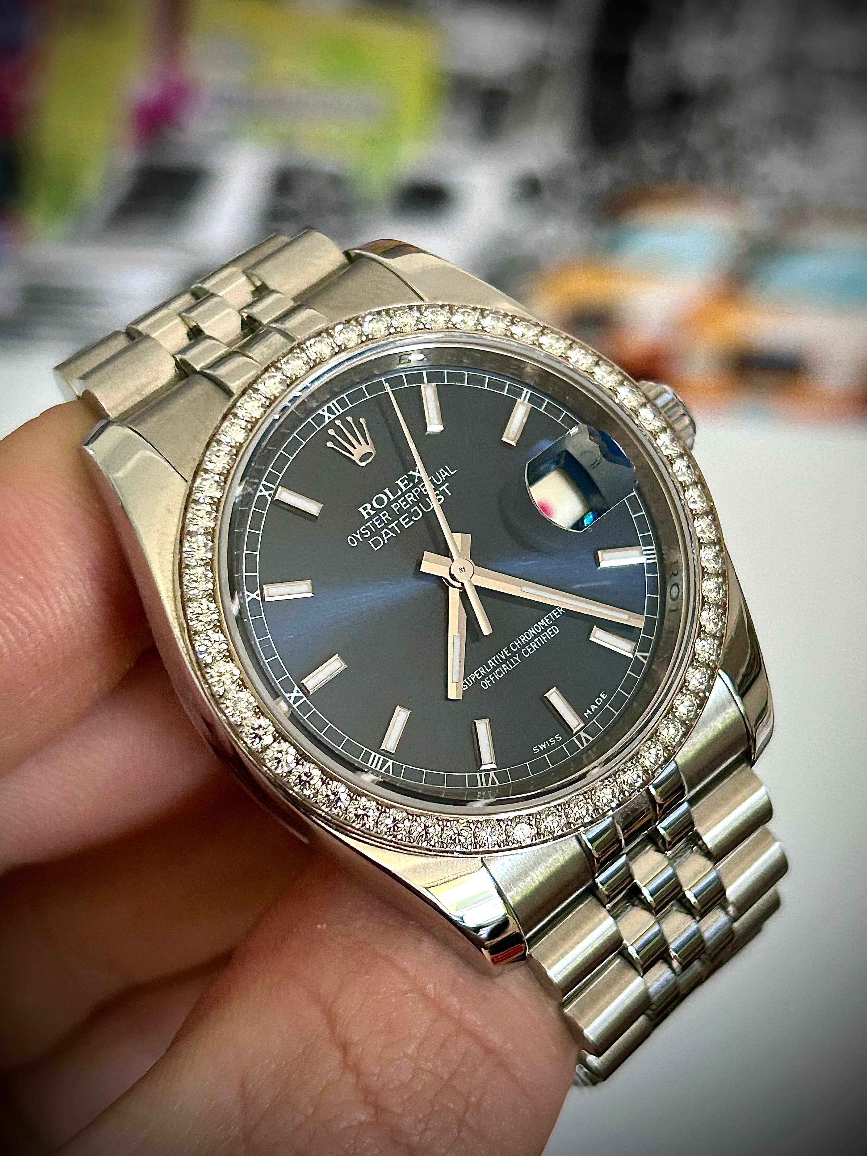 ROLEX DATEJUST 36, DIAMOND BEZEL, JUBILEE, 116244, BOX & RSC, INC GST