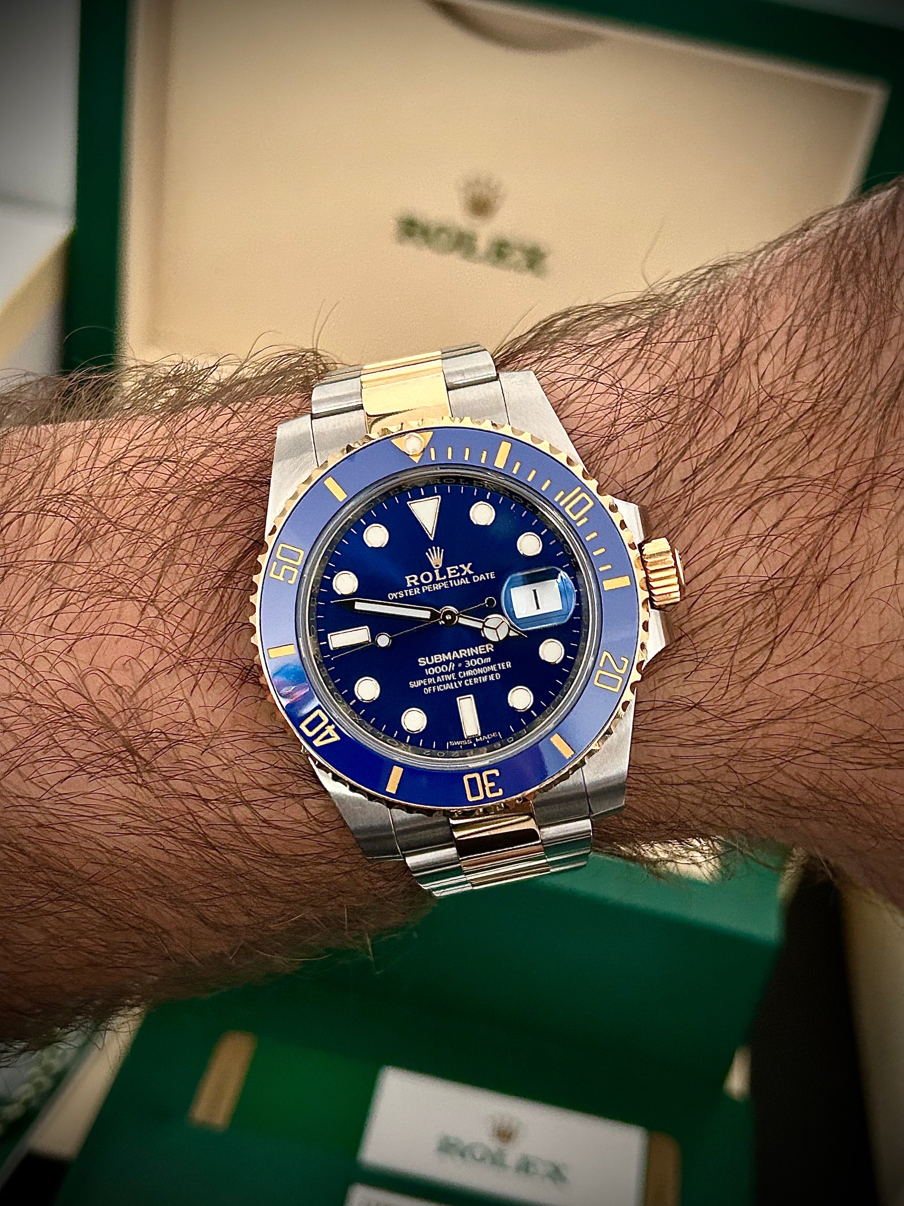 2019 ROLEX SUBMARINER BLUESY 116613LB, BOX AND PAPERS, INC GST