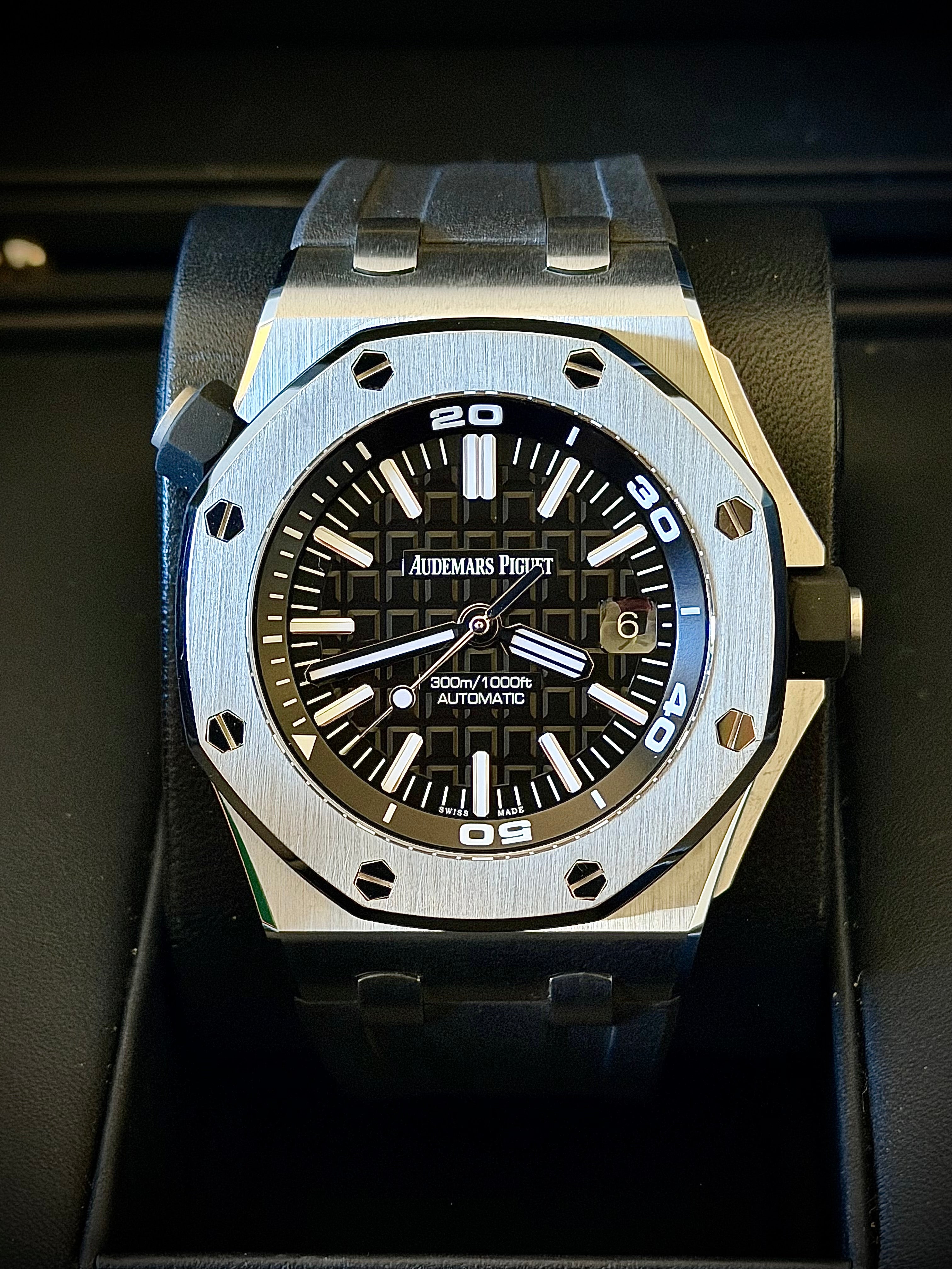 2018 AUDEMARS PIGUET ROYAL OAK OFFSHORE DIVER, 15710ST.OO.A002CA.01, BLACK DIAL, FULL SET, INC GST