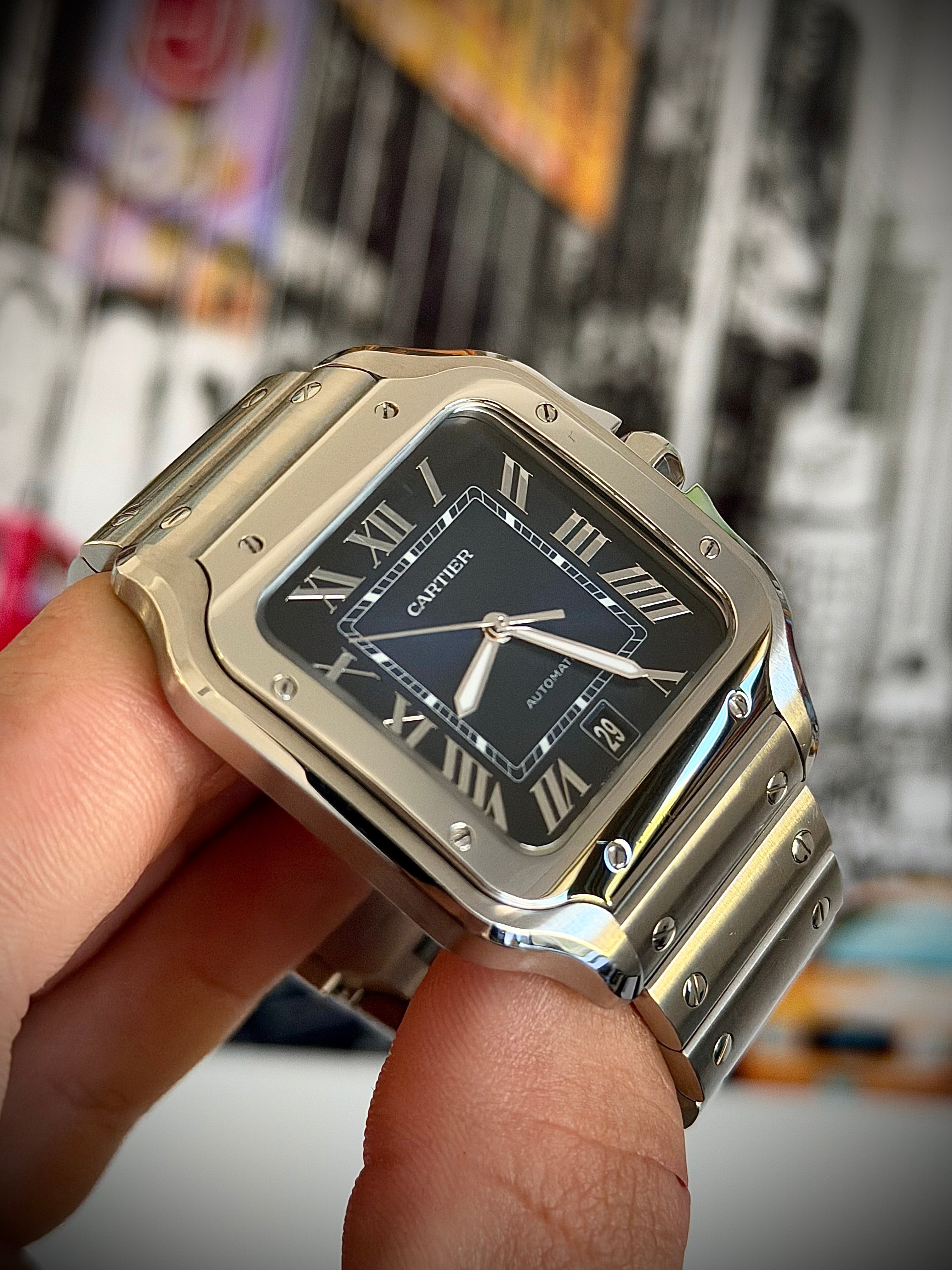 2024 CARTIER SANTOS DE CARTIER LARGE, BLUE DIAL, WSSA0030, BOX AND PAPERS, INC GST