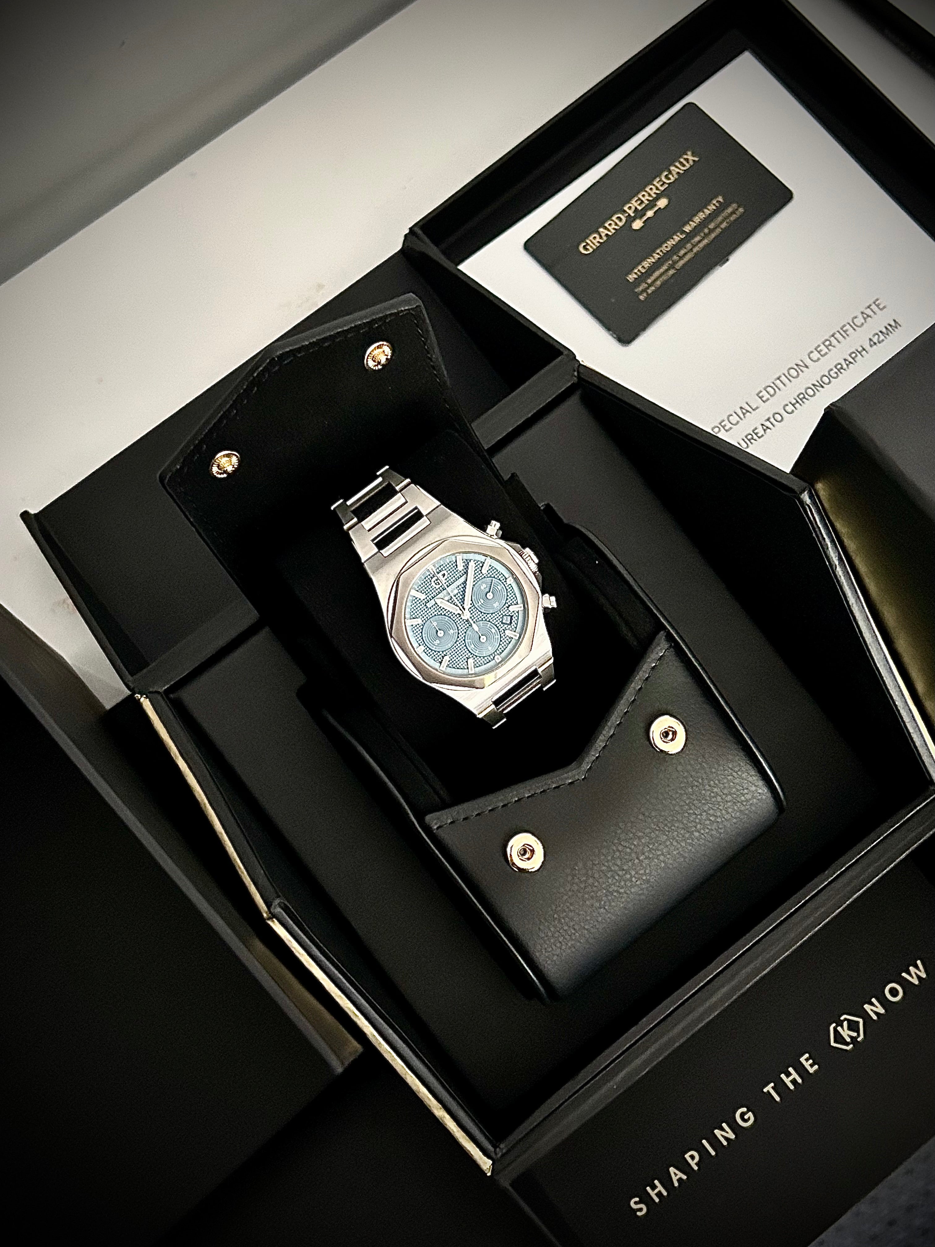 2024 GIRARD-PERREGAUX LAUREATO CHRONOGRAPH ICE BLUE, LIMITED TO 180 PIECES, FULL SET, INC GST