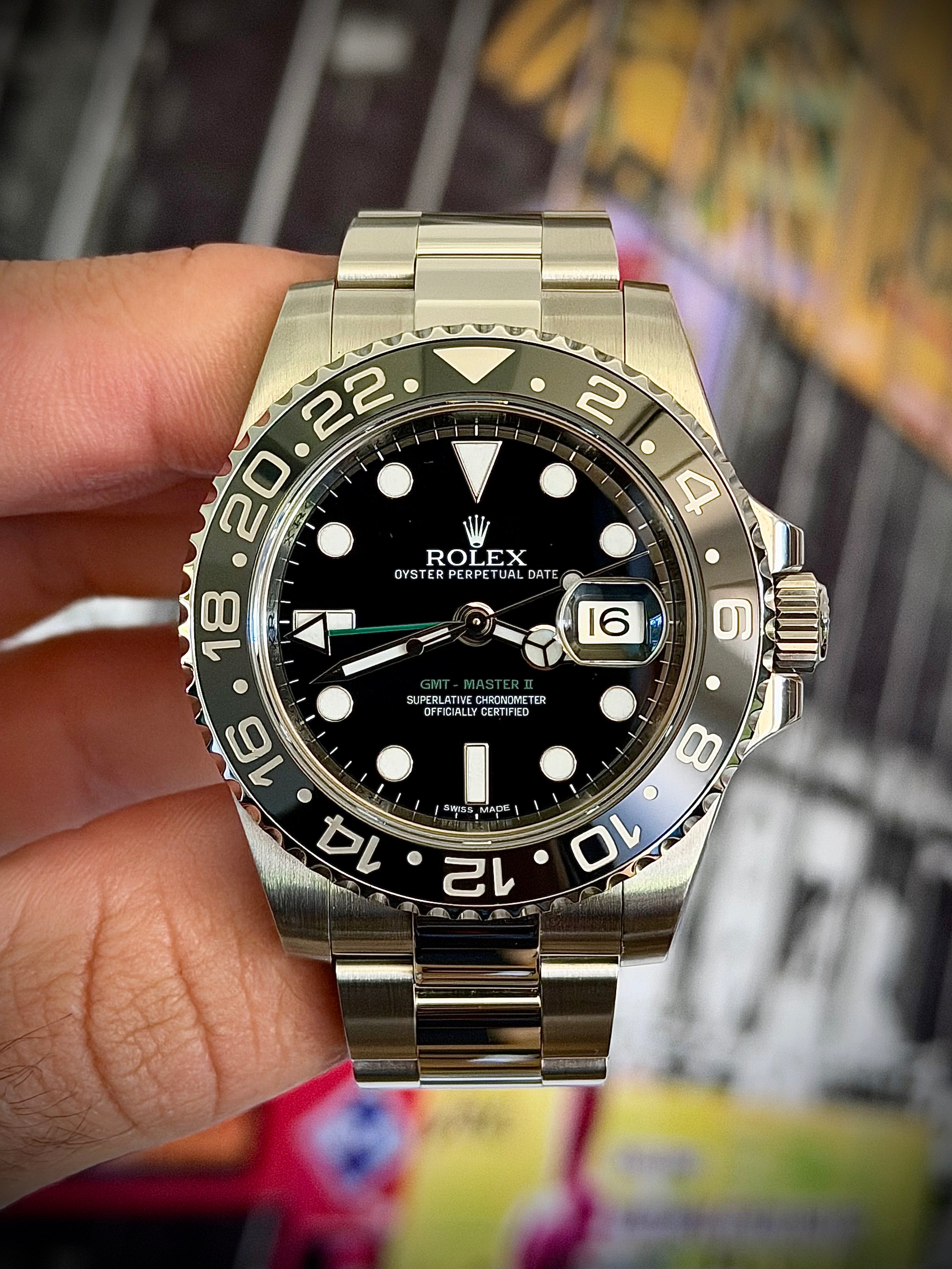 2012 ROLEX GMT-MASTER II, 116710LN, GREEN GMT HAND, FULL SET, INC GST