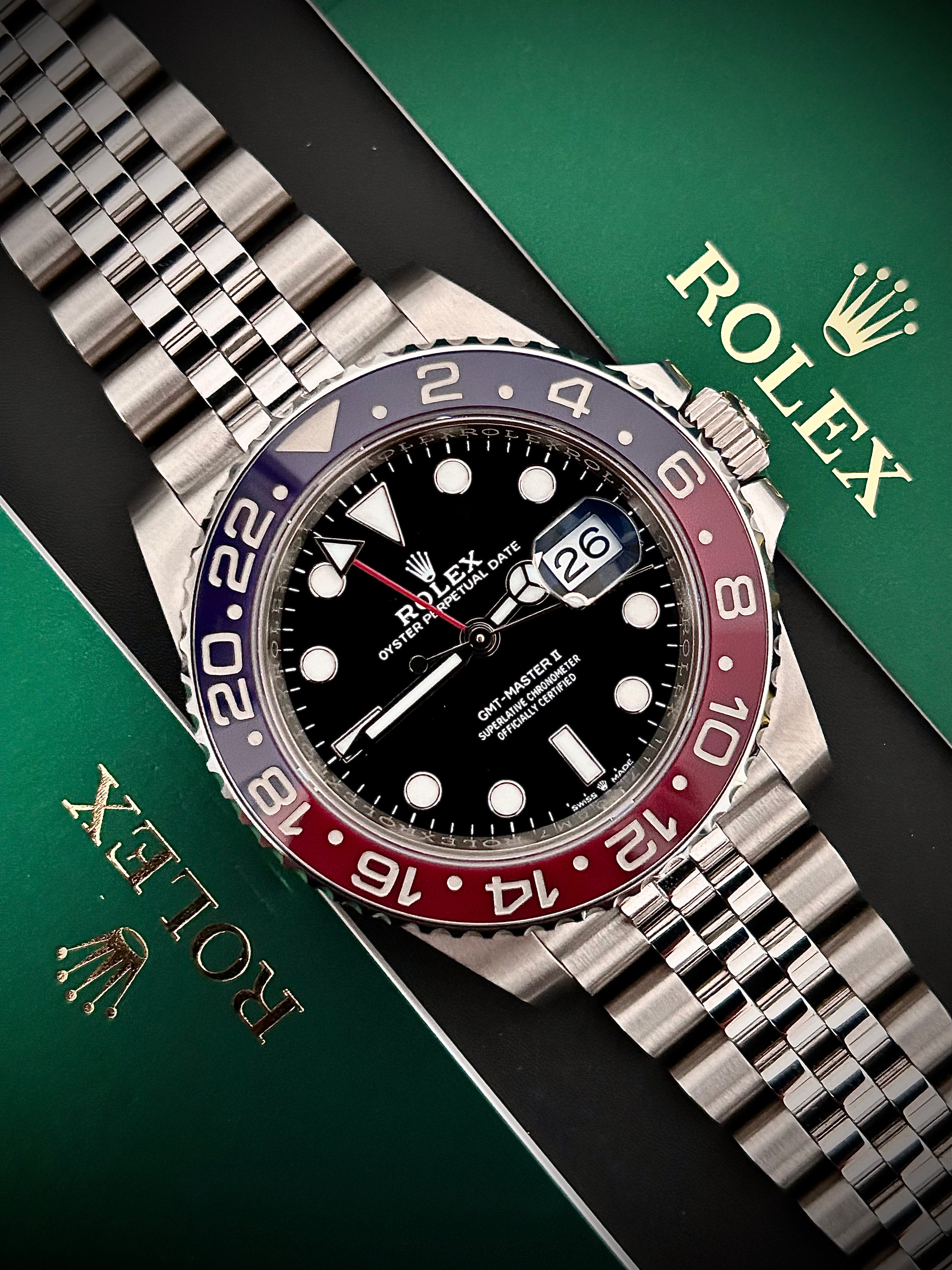 2024 ROLEX GMT MASTER II, PEPSI, 126710BLRO, FULL SET, INC GST