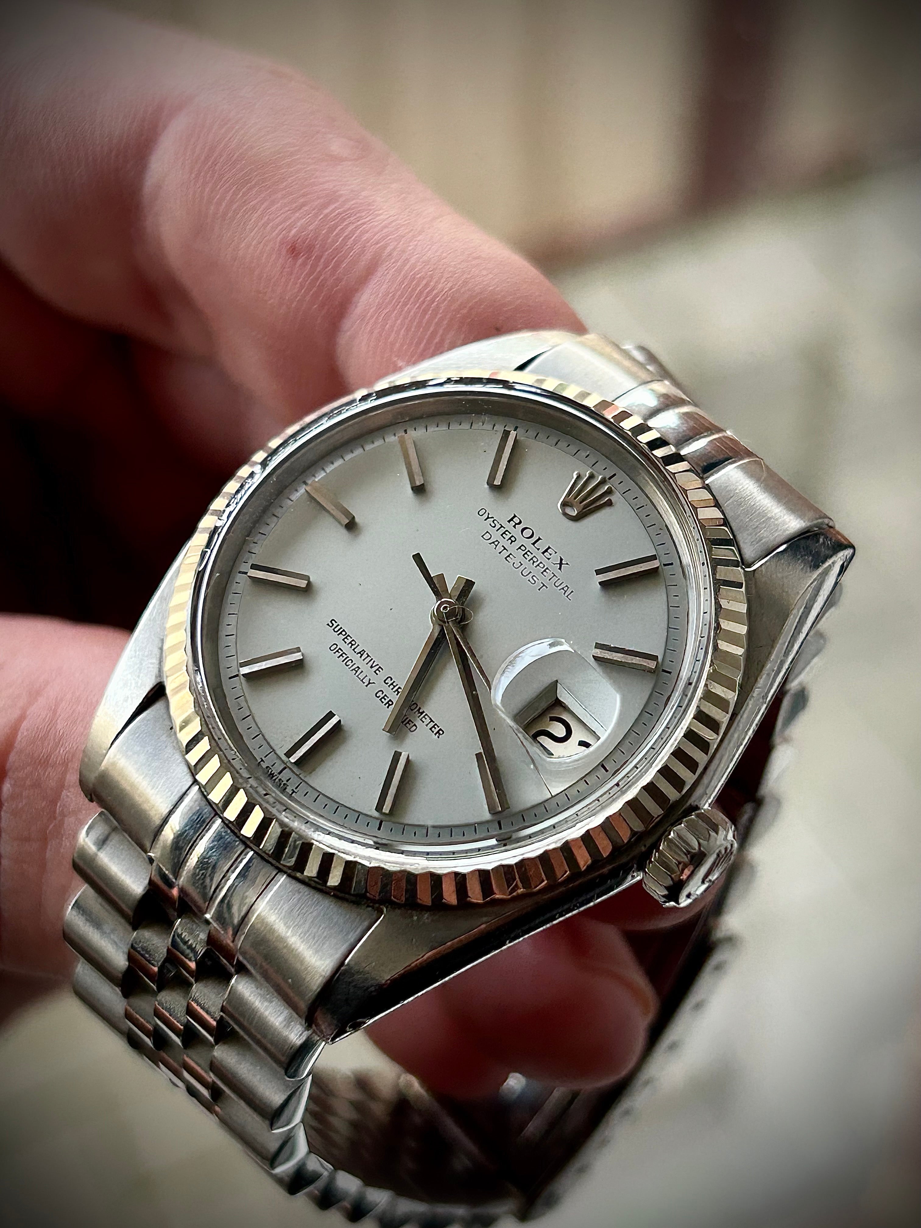 1970s ROLEX DATEJUST 36 “No Lume Pie Pan”, 1601, WATCH AND BOX