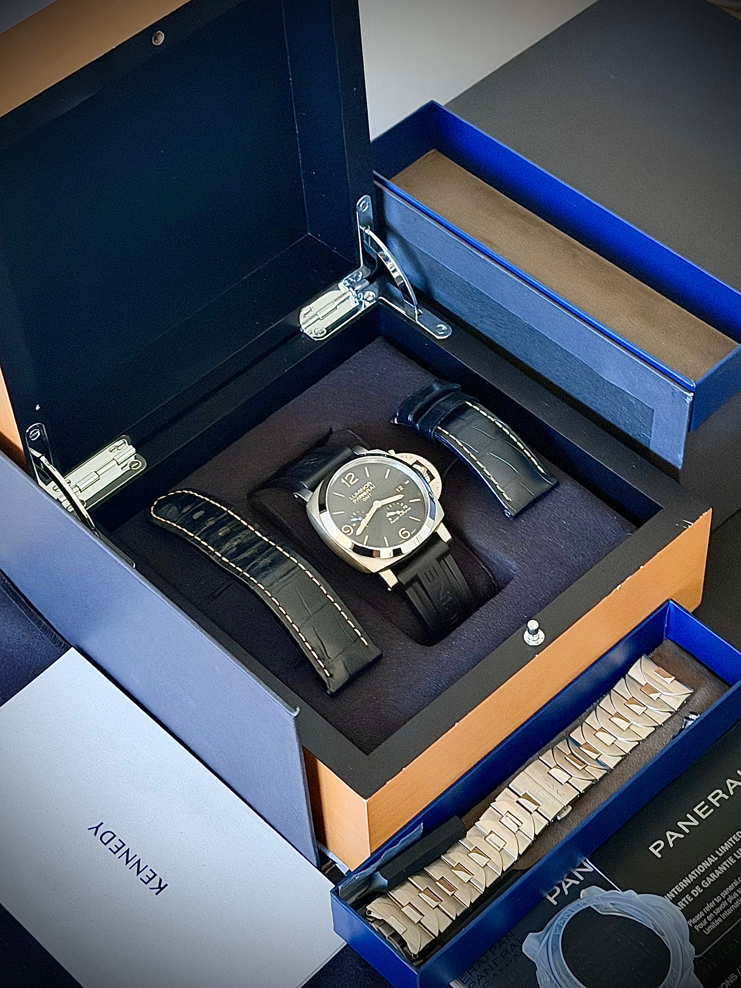 2021 PANERAI LUMINOR 1950 3 DAYS GMT POWER RESERVE, PAM01321, FULL SET, OEM BRACELET + ORIGINAL INVOICE, INC GST