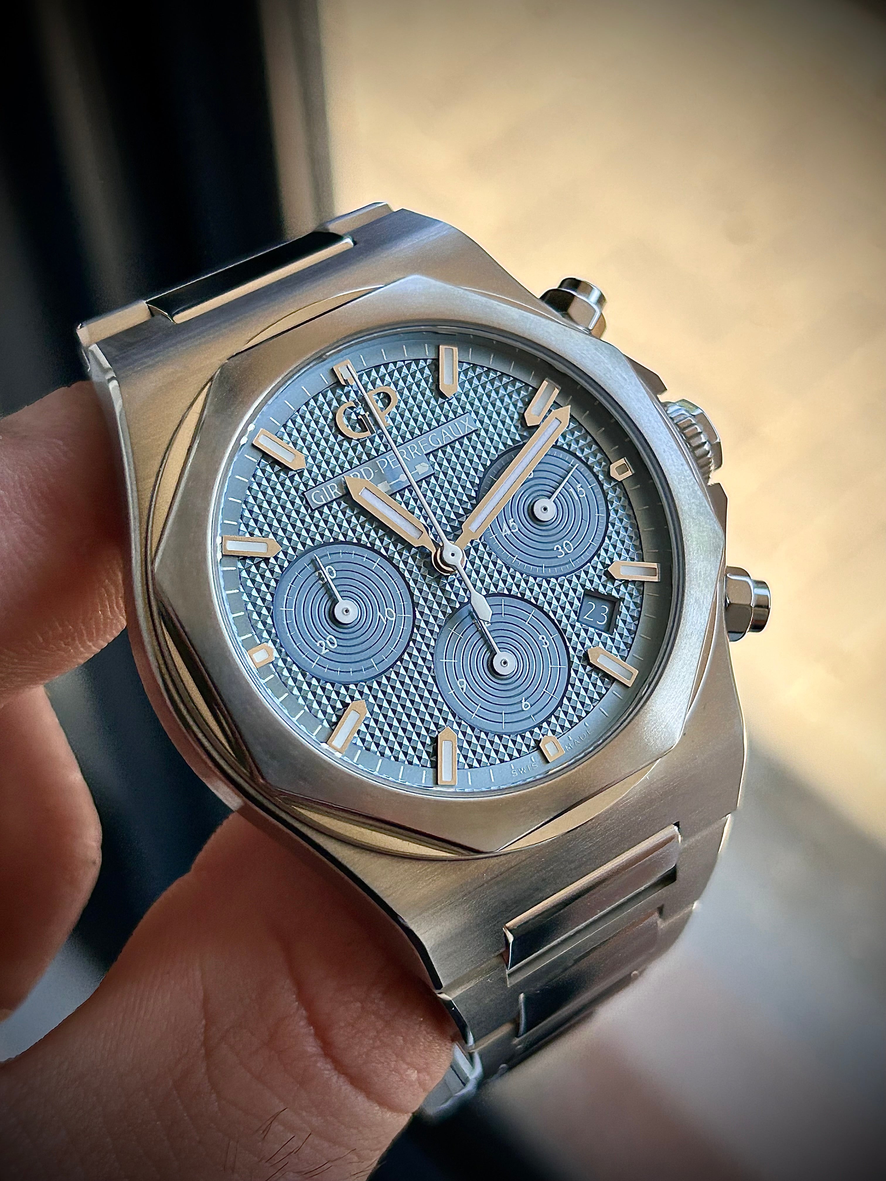 2024 GIRARD-PERREGAUX LAUREATO CHRONOGRAPH ICE BLUE, LIMITED TO 180 PIECES, FULL SET, INC GST