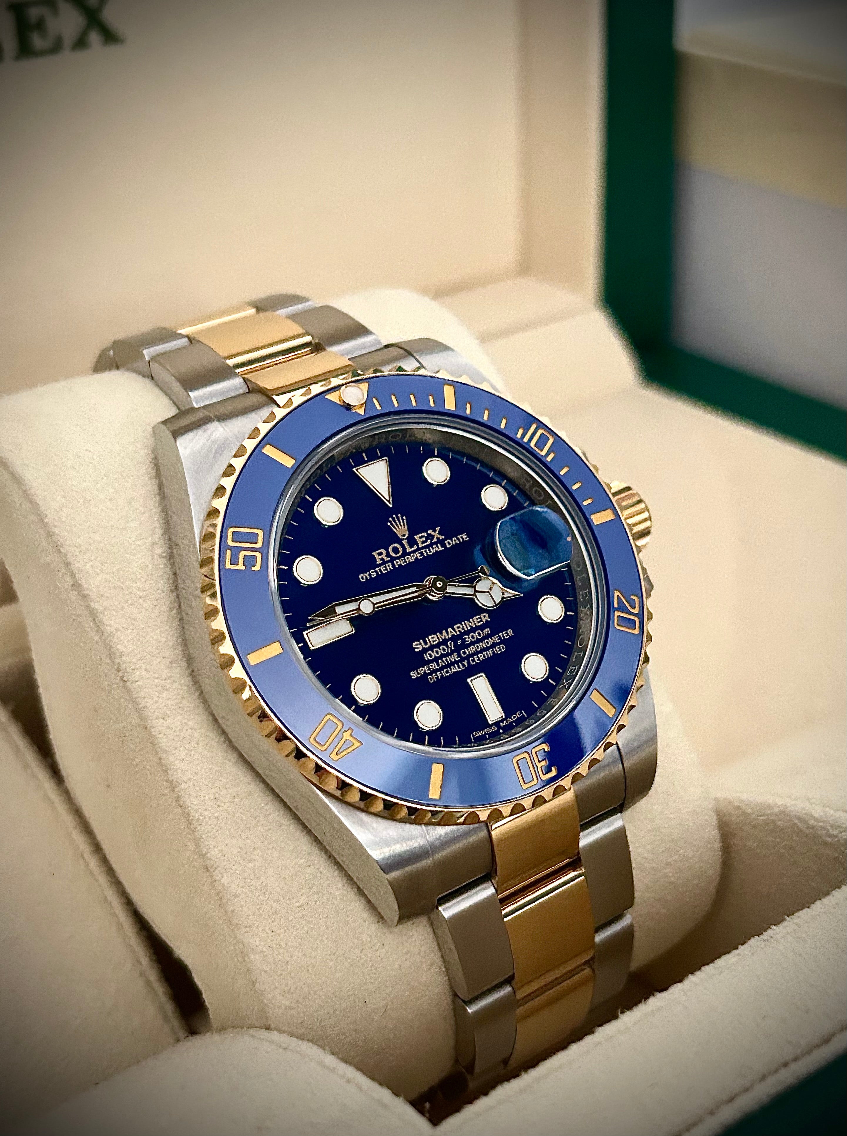 2019 ROLEX SUBMARINER BLUESY 116613LB, BOX AND PAPERS, INC GST