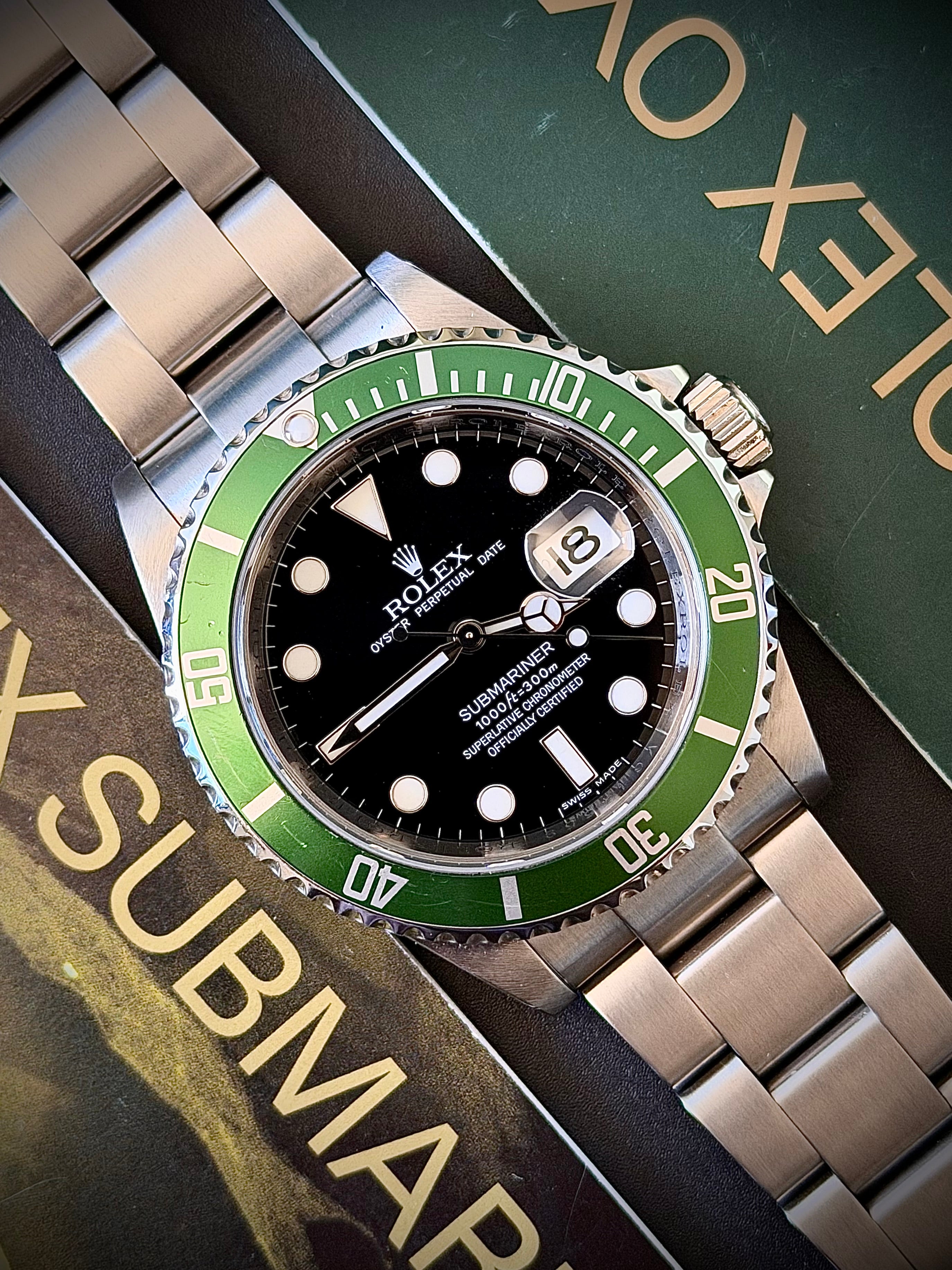 2010 ROLEX SUBMARINER DATE, KERMIT, 16610LV, FULL SET, INC GST