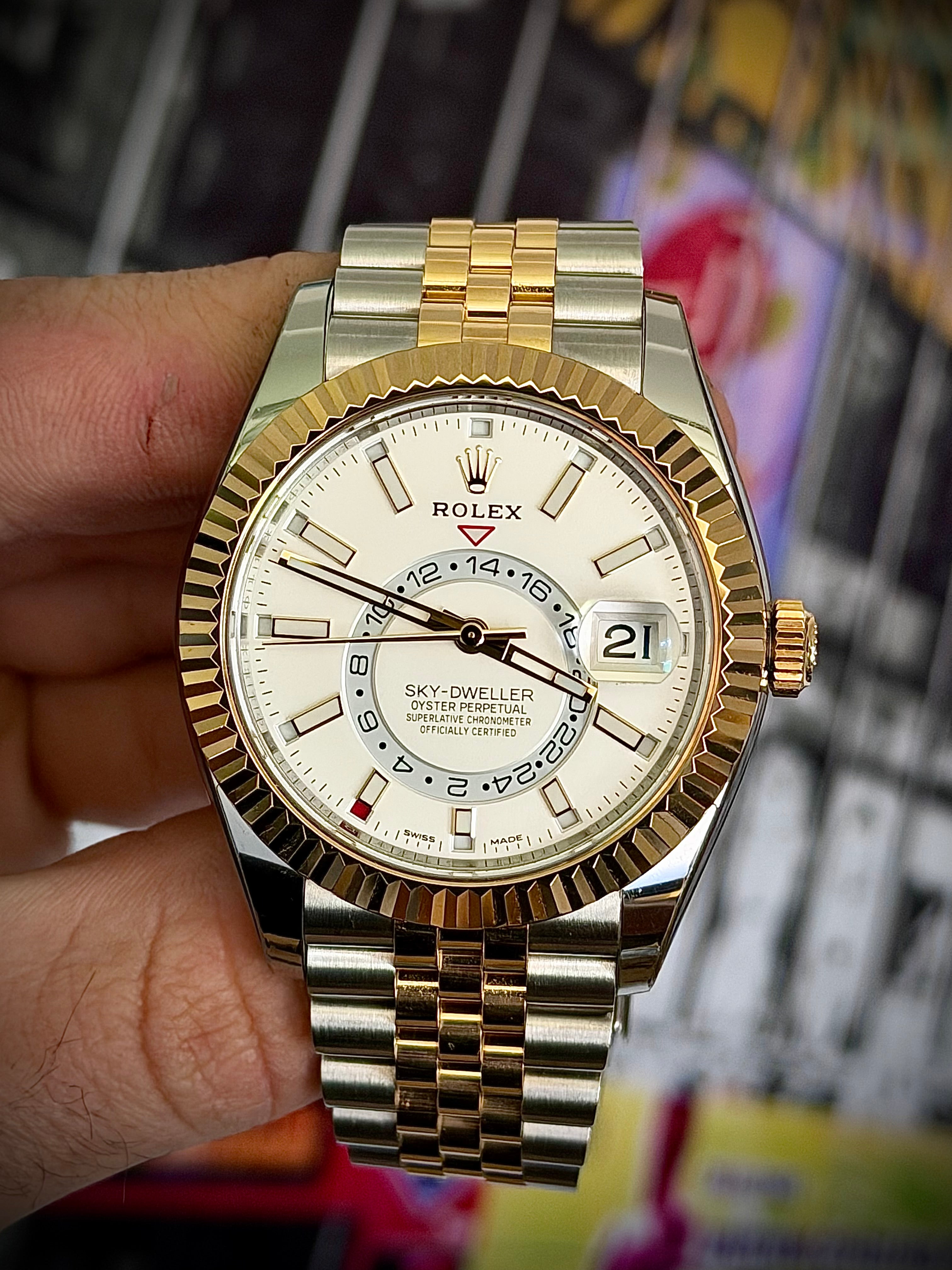 2022 ROLEX SKY-DWELLER, 326933, WHITE DIAL, JUBILEE BRACELET, STICKERED, FULL SET, INC GST