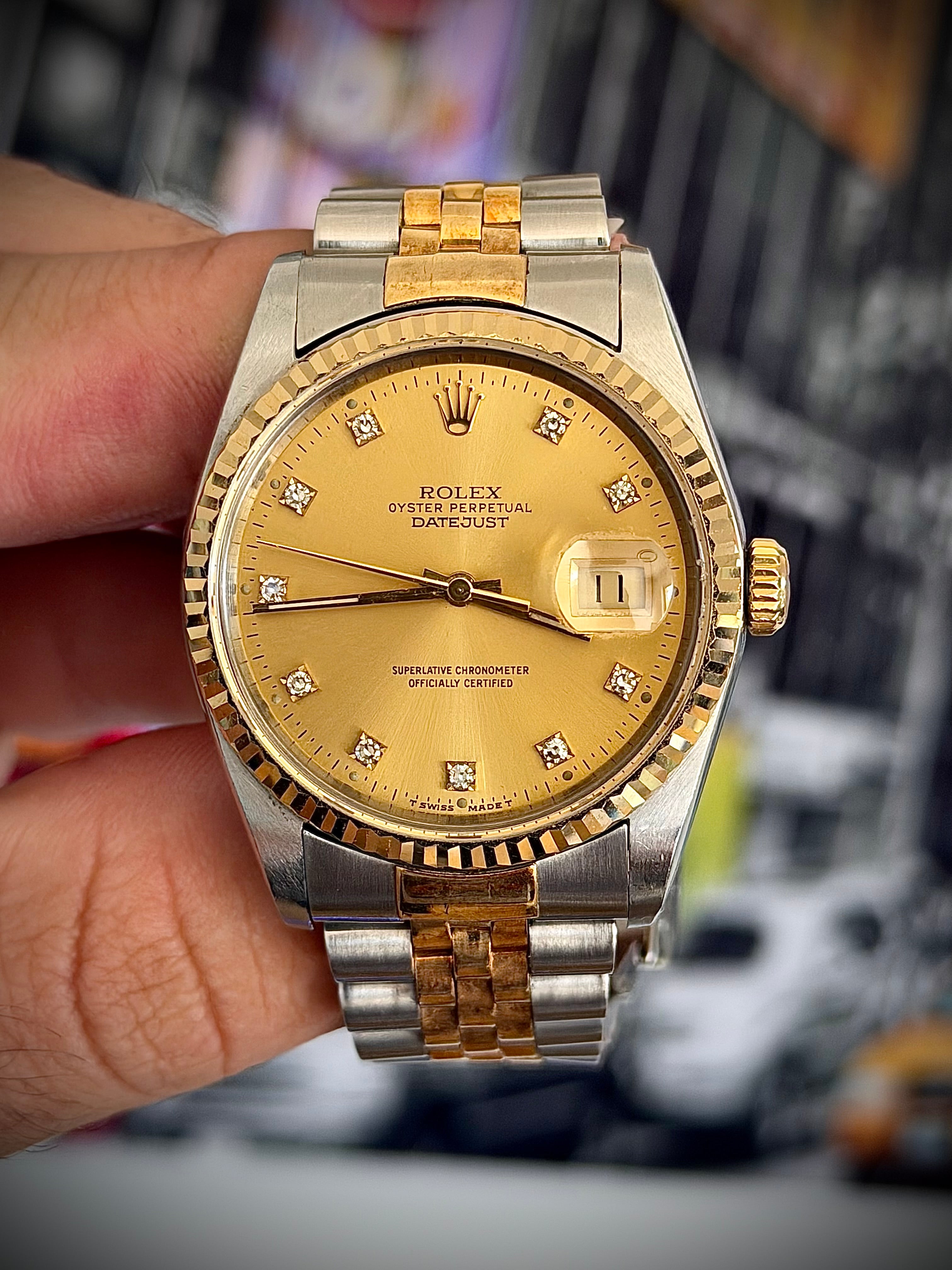 1991 ROLEX DATEJUST 36, TWO TONE, DIAMOND DIAL, 16233, WATCH ONLY, INC GST