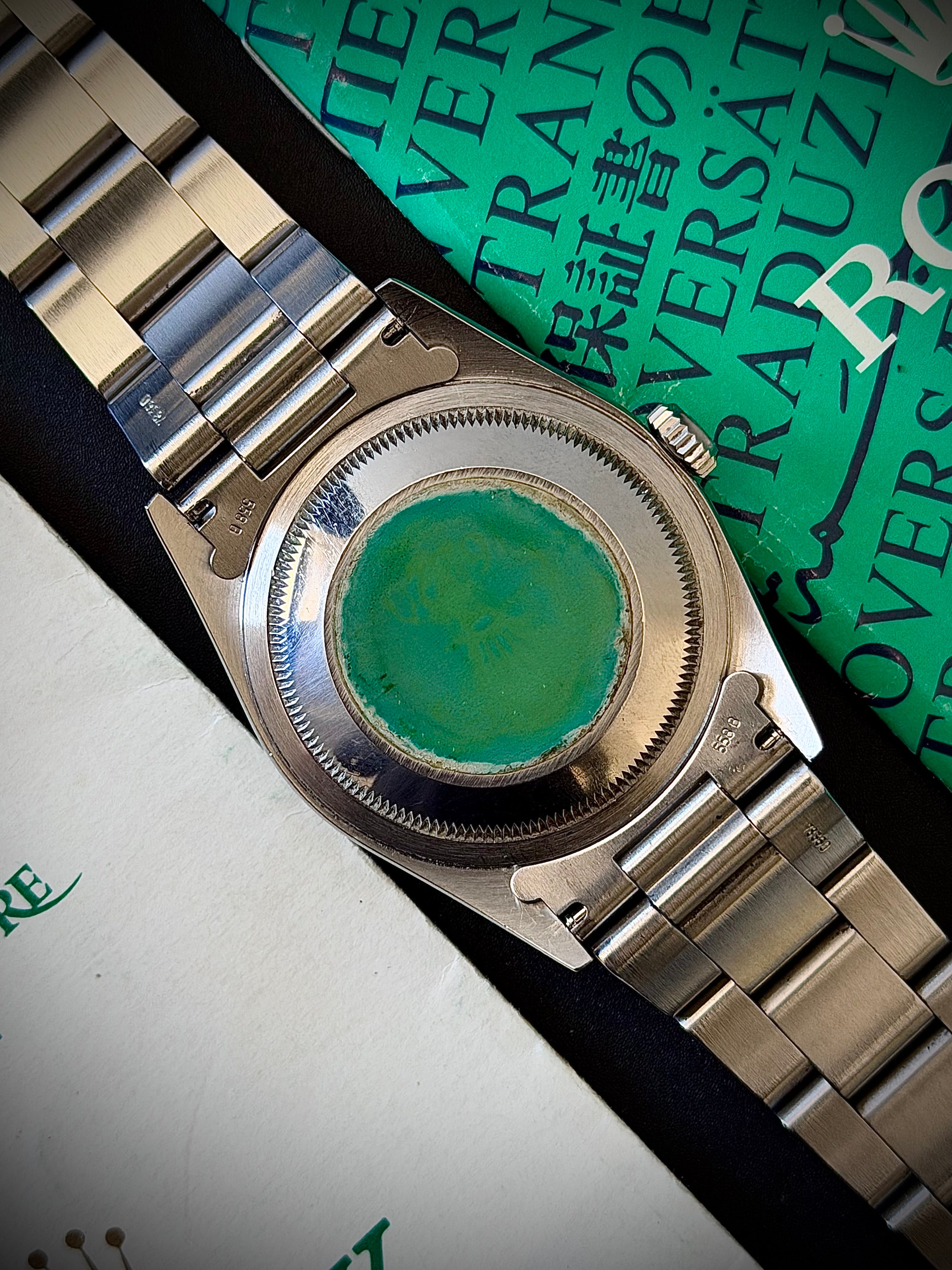 1997 ROLEX DATEJUST 36, 16220, BLUE DIAL, ENGINE-TURNED BEZEL, BOX & PAPERS, INC GST