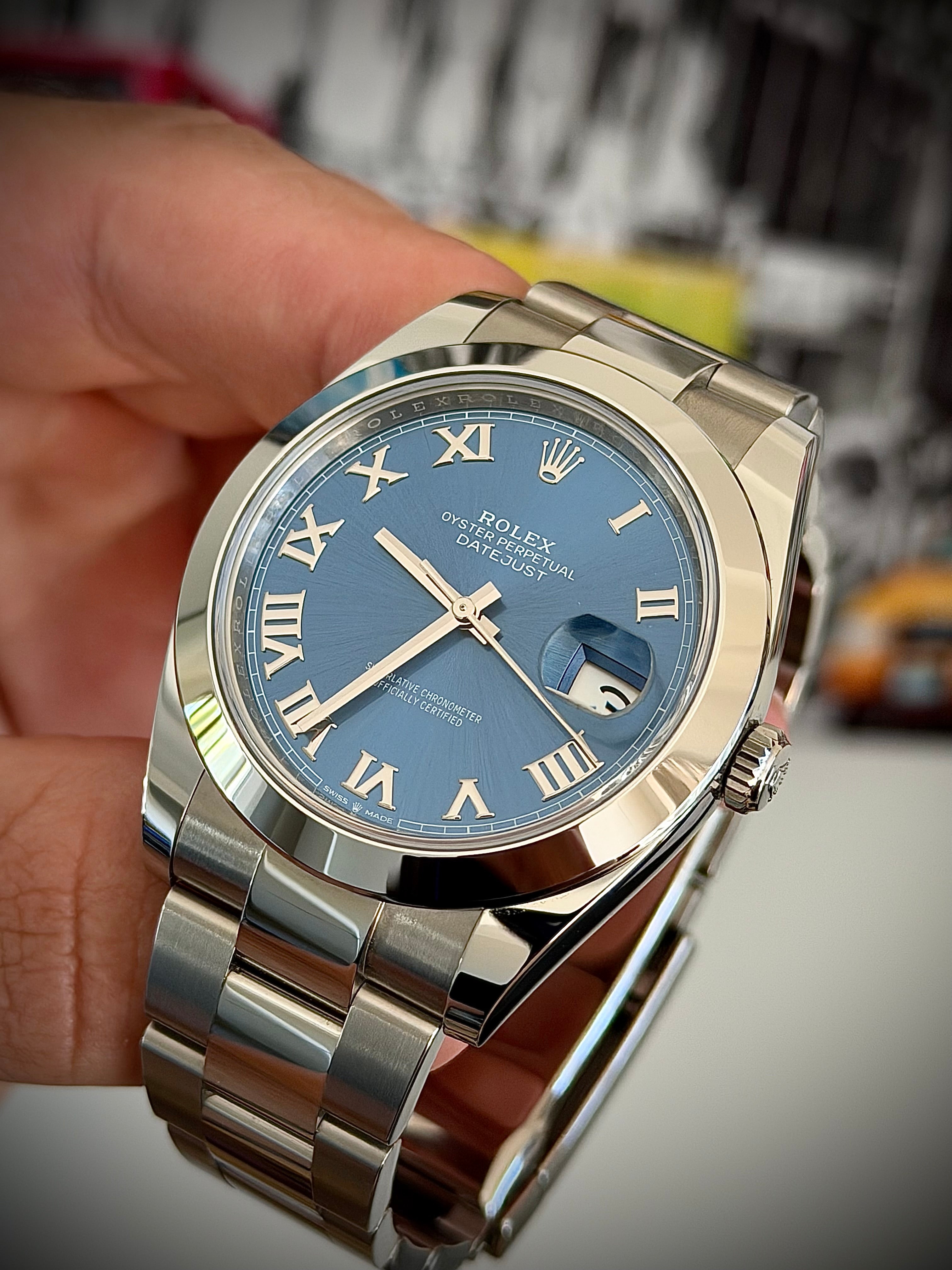 2023 ROLEX DATEJUST 41, AZZURO BLUE, 126300, AS NEW, FULL SET, INC GST