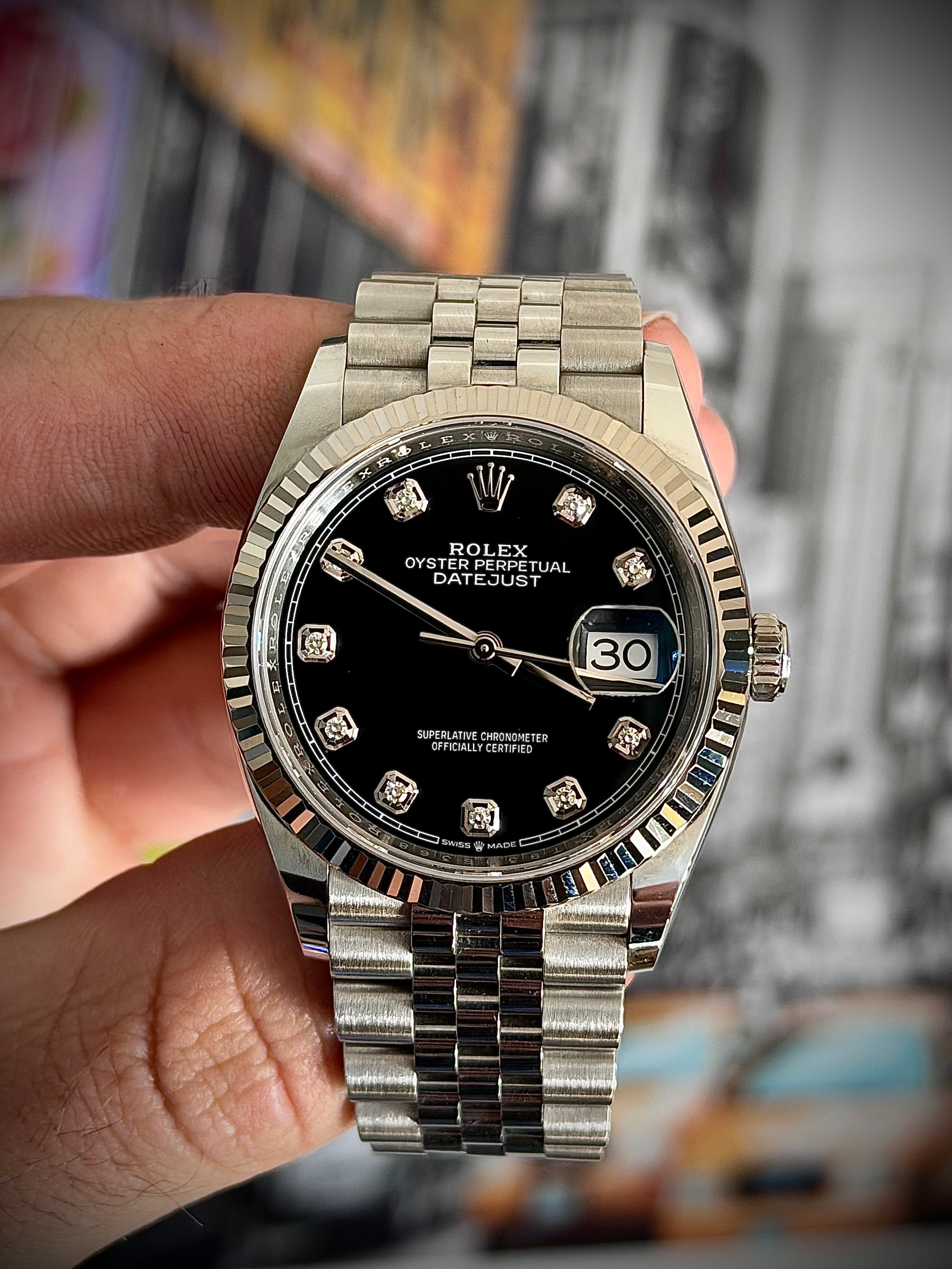 2020 ROLEX DATEJUST 36, 126234, BLACK DIAMOND DIAL, FULL SET, INC GST