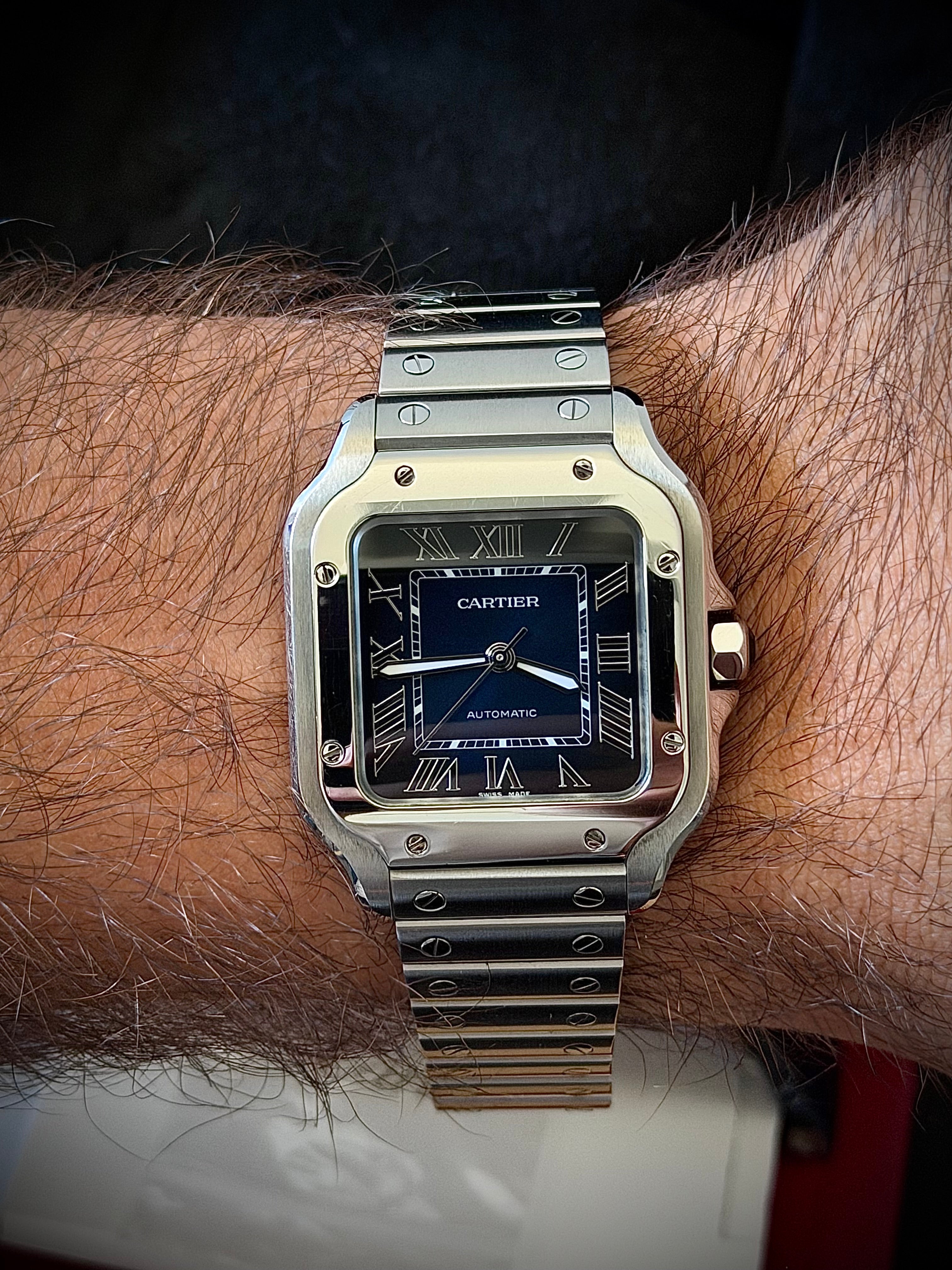 2024 CARTIER SANTOS DE CARTIER MEDIUM, BLUE DIAL, WSSA0063, FULL SET, INC GST